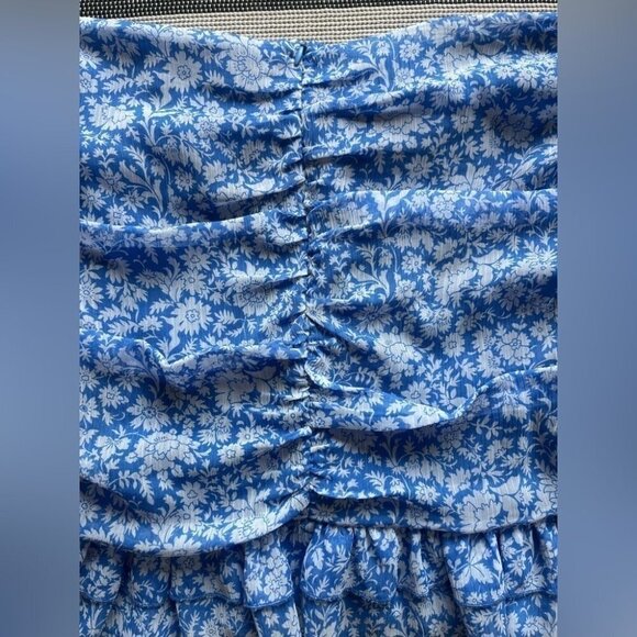 Zara Women’s Draped Floral Print Blue &  White Mini Ruffle Skirt - Picture 9 of 12